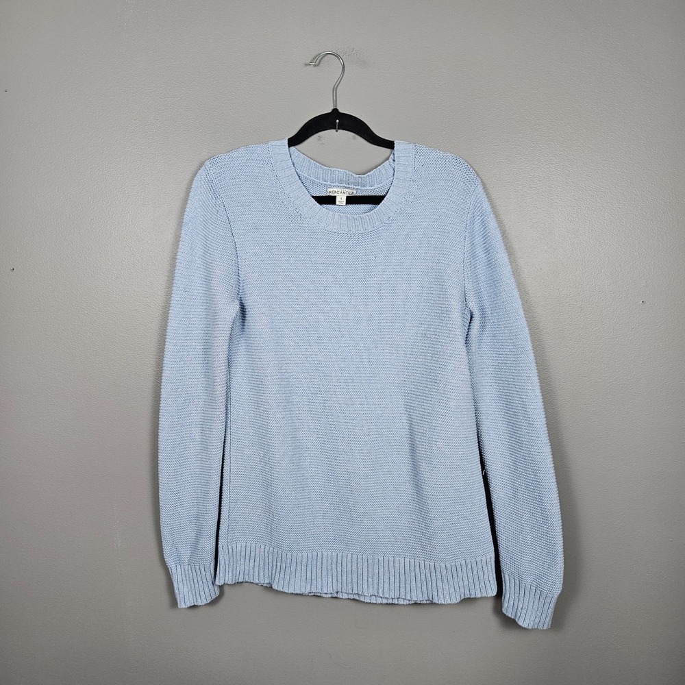 J. Crew Mercantile Womens S Sweater‎ Crewneck Textured Knit Cotton Merino Blue